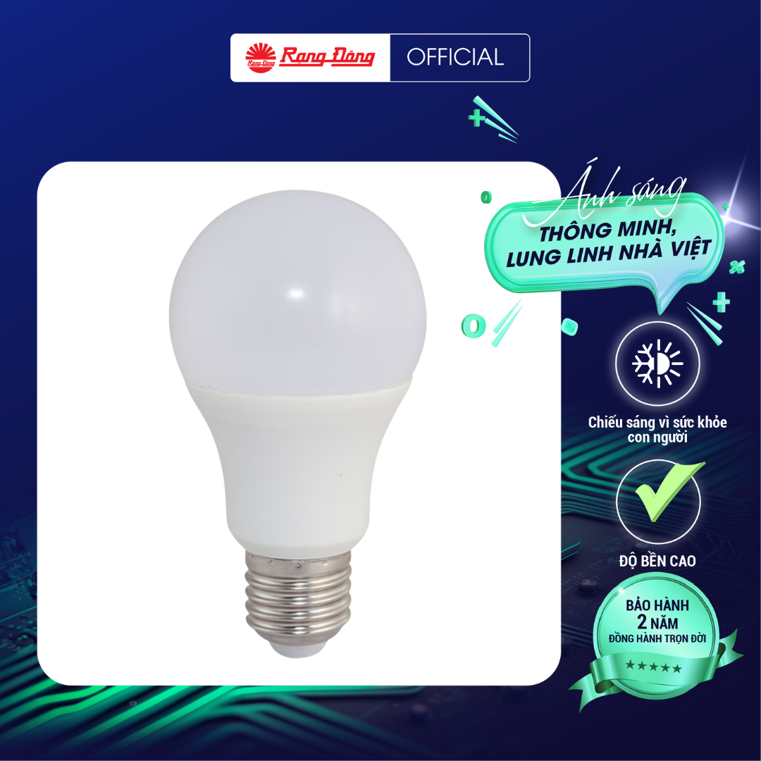 Bóng đèn LED A60N1 12-24VDC/7W kẹp 6500K SS Chính hãng Rạng Đông Siêu tiết kiệm điện Tuổi thọ cao Chất lượng ánh sáng đẹp