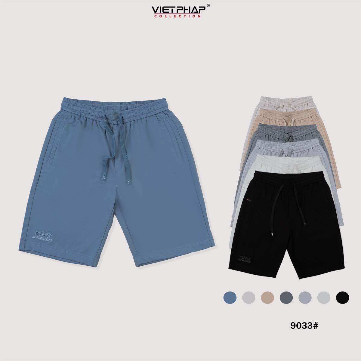 Viet Phap Men's Elastic Shorts, Straight Form, Made of Cool, Stretchy Cotton Material 9033
