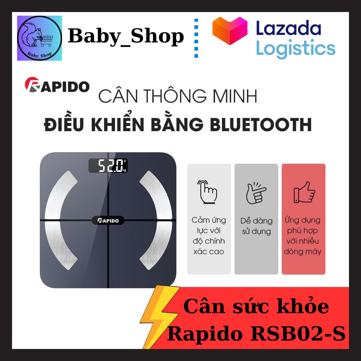 Cân sức khỏe, Cân điện tử gia đình, Cân sức khỏe điện tử Rapido RSB02-S kết nối Bluetooth - Cân điện tử . cân sức khỏe gia đình
