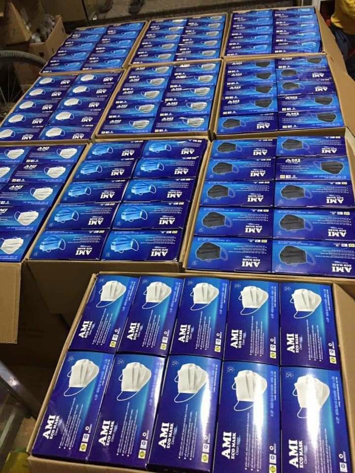 Khẩu trang y tế ami 4 mầu xanh - đen - xám - trắng hộp 50 chiếc - 4 lớp kháng khuẩn
