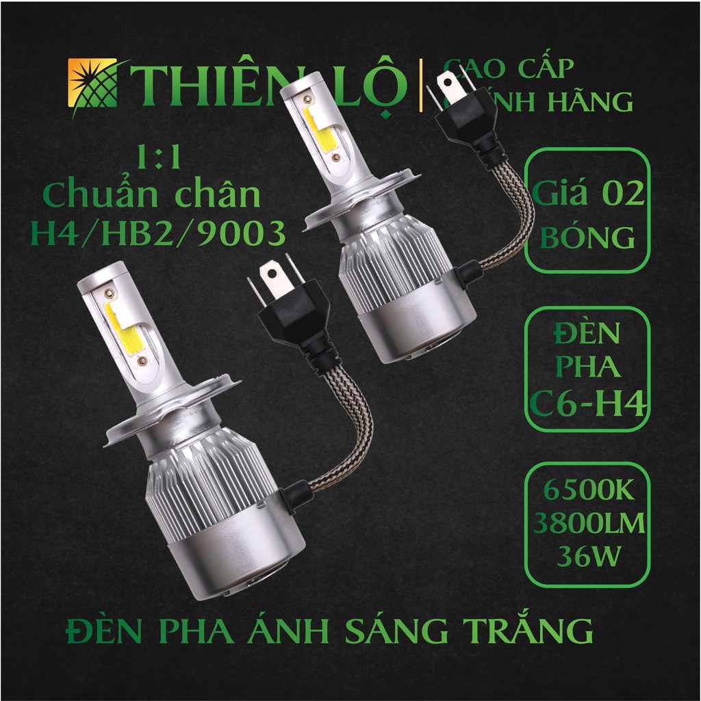 Combo 2 bóng đèn pha led xe máy, ô tô h4 hb2 9003 c6 siêu sáng 36w lắp cho ô tô xe máy cao cấp của thiên lộ