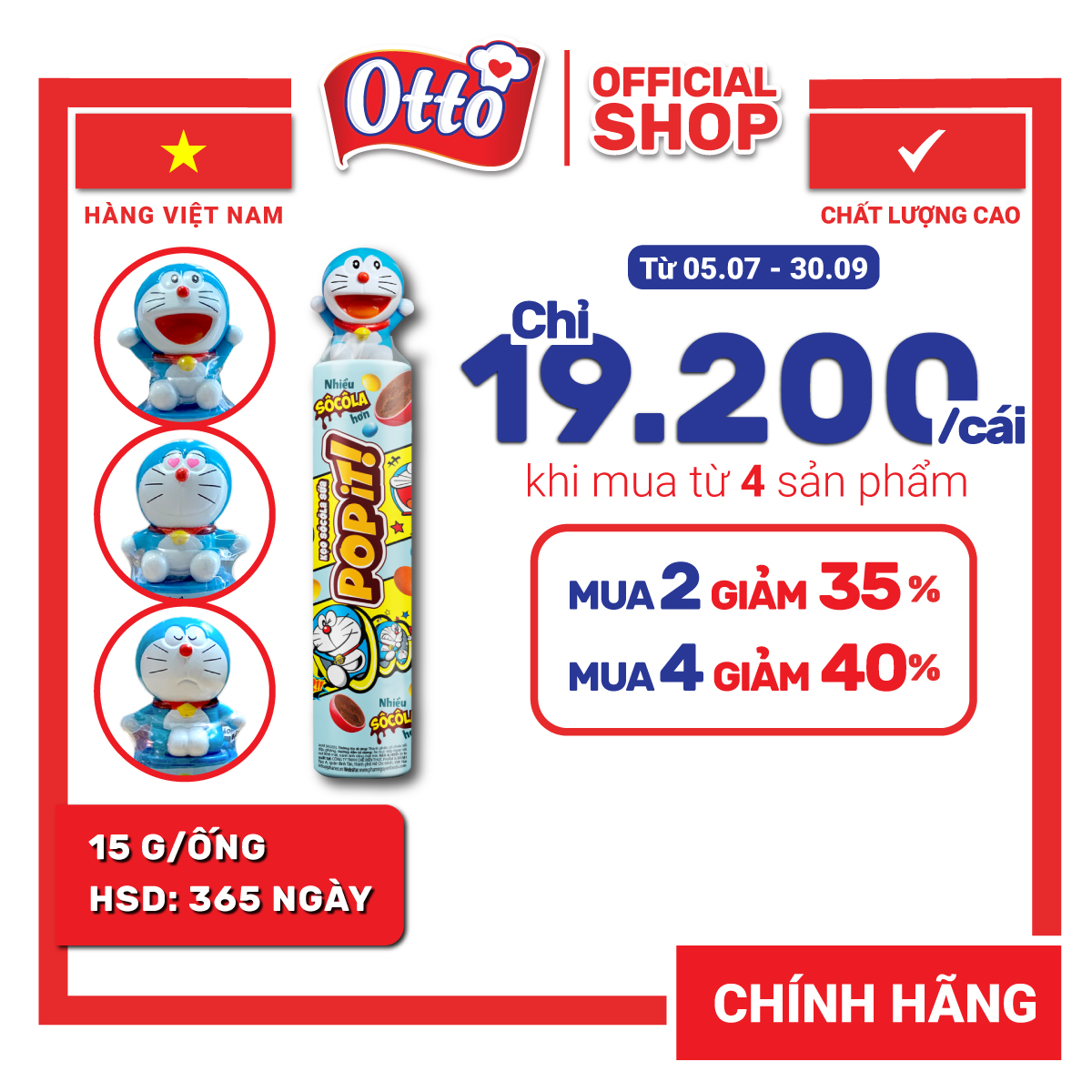 Ống kẹo socola sữa popit có mô hình doreamon 15g | socola | đồ ăn vặt