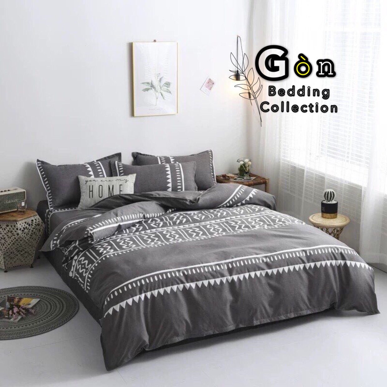 Bộ Chăn Ga Gối Cotton Poly , Cẩm Xám , Chất Liệu Thoáng Mát , Kích Cỡ Đa Dạng ( 1 Grap , 1 Vỏ Chăn , 2 Vỏ Gối ) By. Gòn