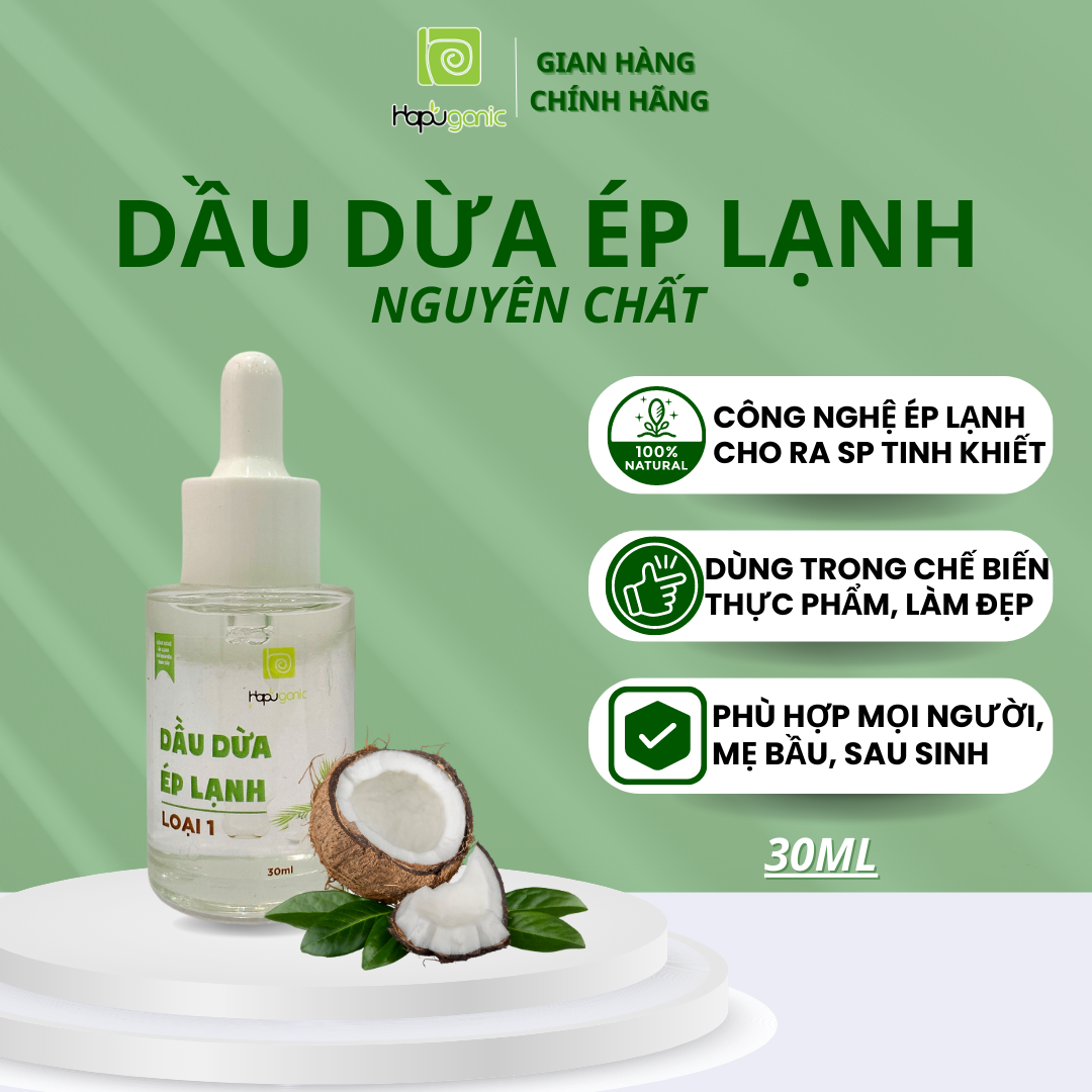 Dầu dừa ép lạnh loại 1 HaPuganic dưỡng ẩm da, chăm sóc tóc và làm mờ vết thâm