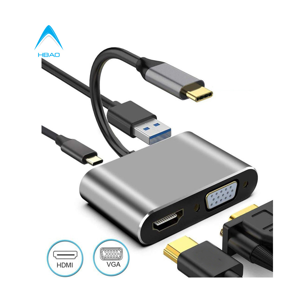 Hub cáp chuyển usb type-c ra 4 cổng hdmi/ vga/ usb và cổng sạc