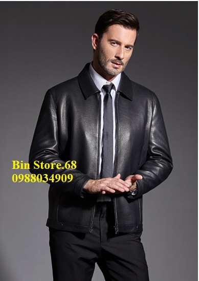 Áo Da thật cổ bẻ lịch sự, phong cách châu âu hiện đại, áo da thật sang trọng, áo da thật trung niên