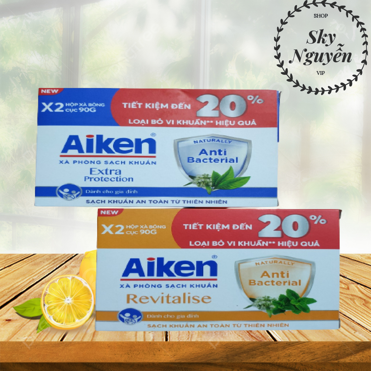 Xà bông cục Aiken loại hộp 2 cái.