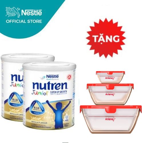 Tặng set 3 thố thủy tinh combo 2 lon sữa bột nutren junior cho trẻ từ 1-12 tuổi lon 850g