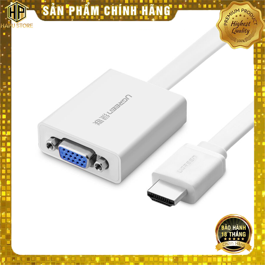 Cáp chuyển hdmi sang vga ugreen 40247 có audio, nguồn phụ cao cấp - hapustore