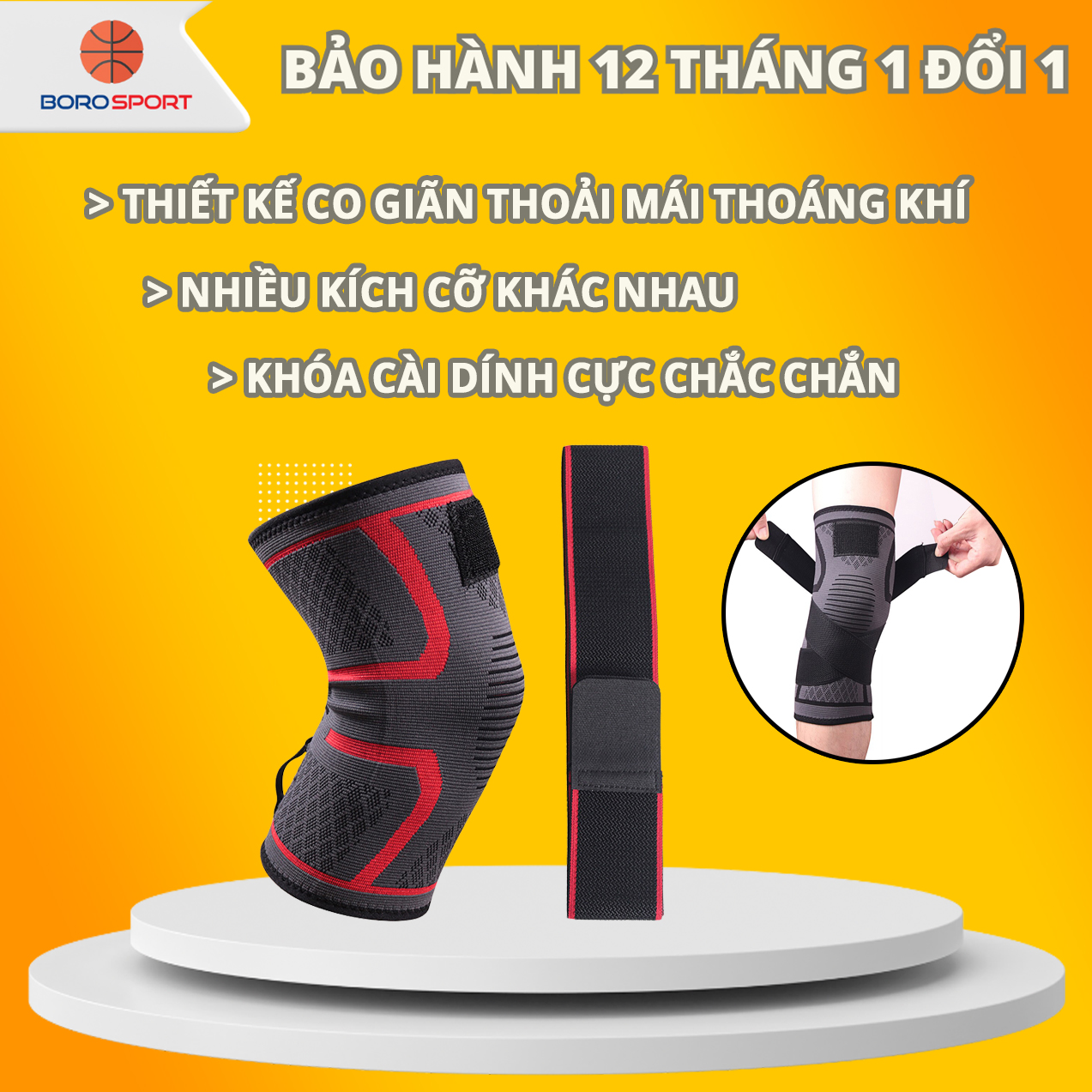 Băng quấn bảo vệ đầu gối đai bảo vệ khớp gối chất liệu thoáng mát 2 trong 1 cleacco bbcdg boro sport