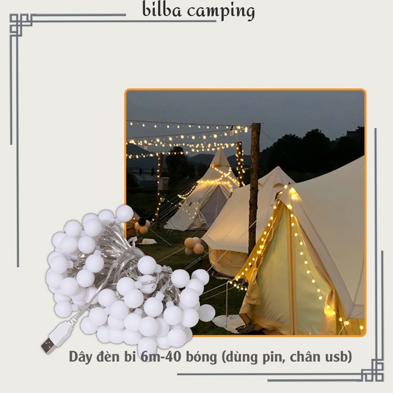 Dây đèn led trang trí ngoài trời bóng tròn 6m 40 bóng dùng cho cắm trại dã ngoại hay khu camping - Billa Camping