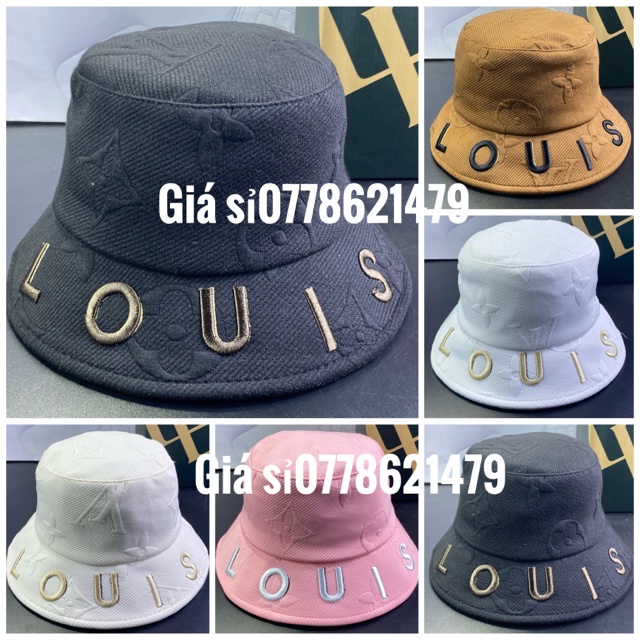 Mũ bo bucket kiểu dán hàn quốc - nón vành nữ thêu chữ L.o.u.i.s sanh chảnh thời trang nữ