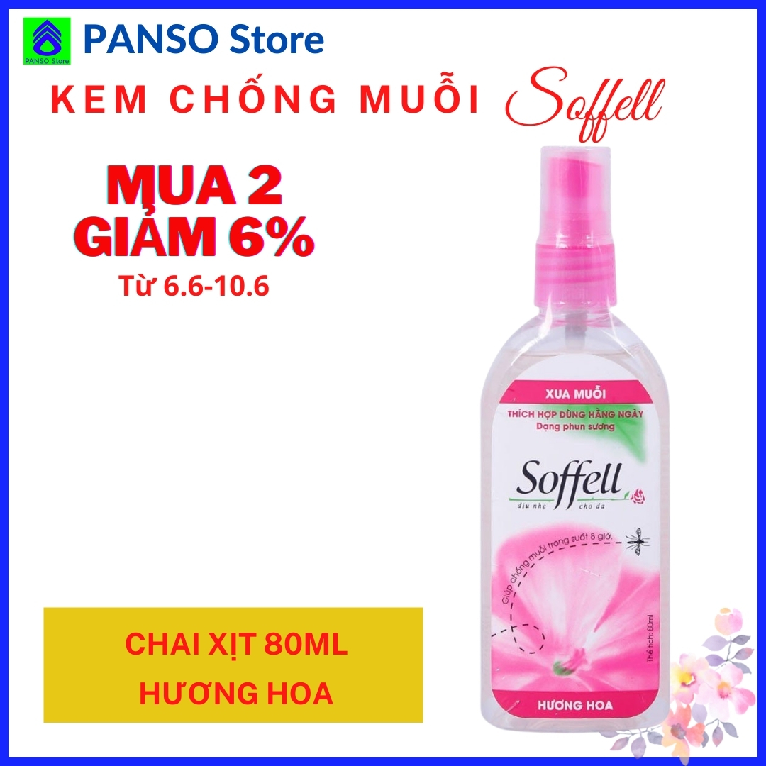Xịt chống muỗi Soffell 80ml hương HOA - Đuổi muỗi tránh xa suốt liên tục 10 giờ, giữ cho da mềm mại, hương dịu dàng dễ chịu [Panso Store]