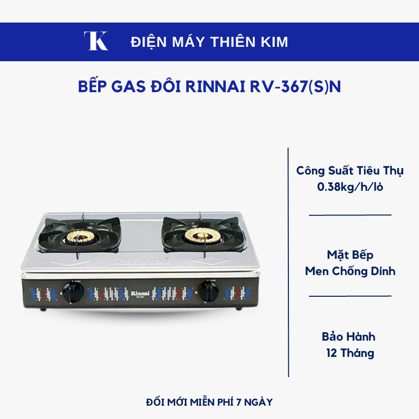 Bếp gas đôi rinnai rv-367n - bảo hành 12 tháng toàn quốc