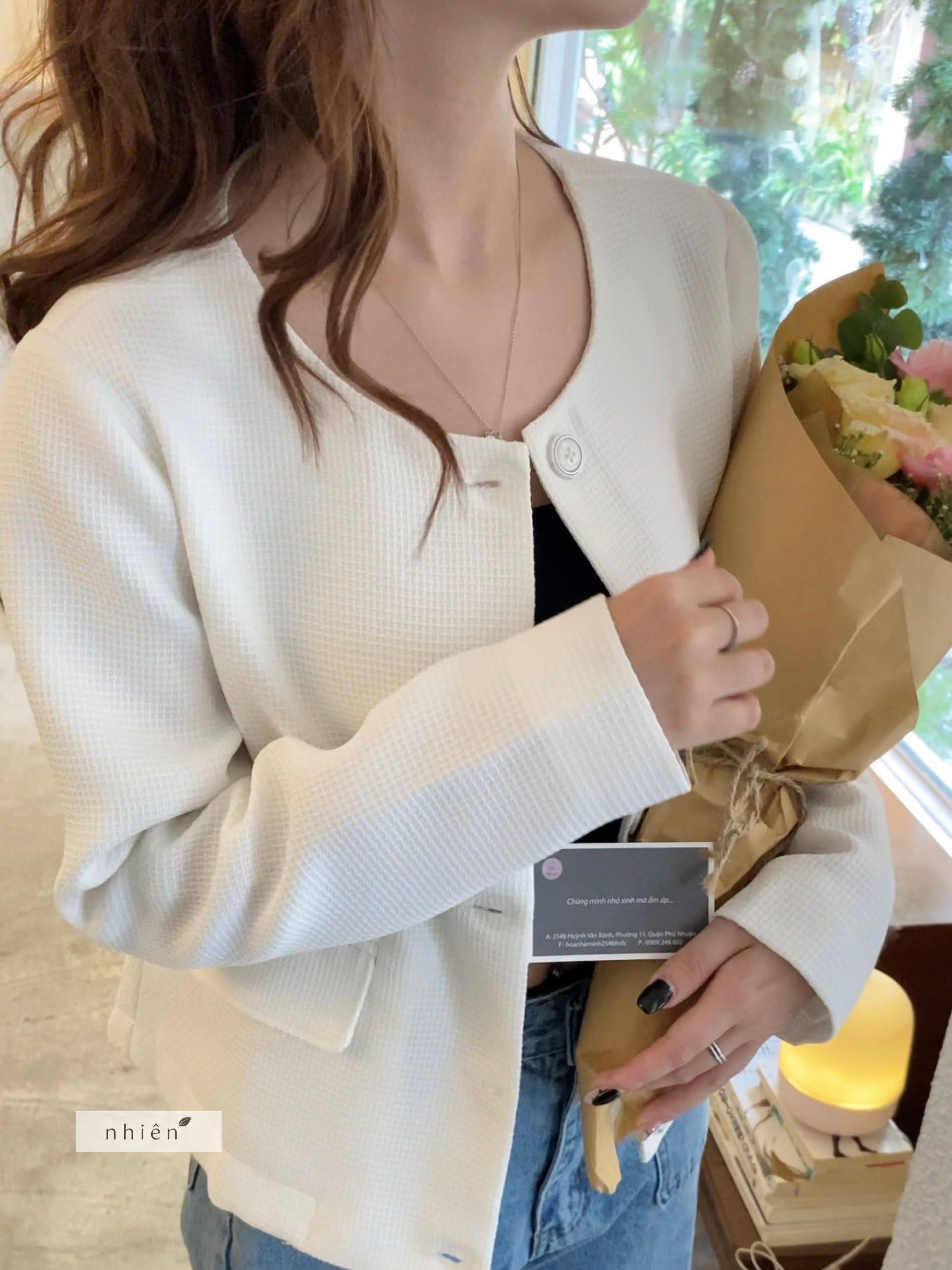Áo khoác vải Tweed dáng ngắn basic phong cách Hàn Quốc thanh lich nhienofficial BA216