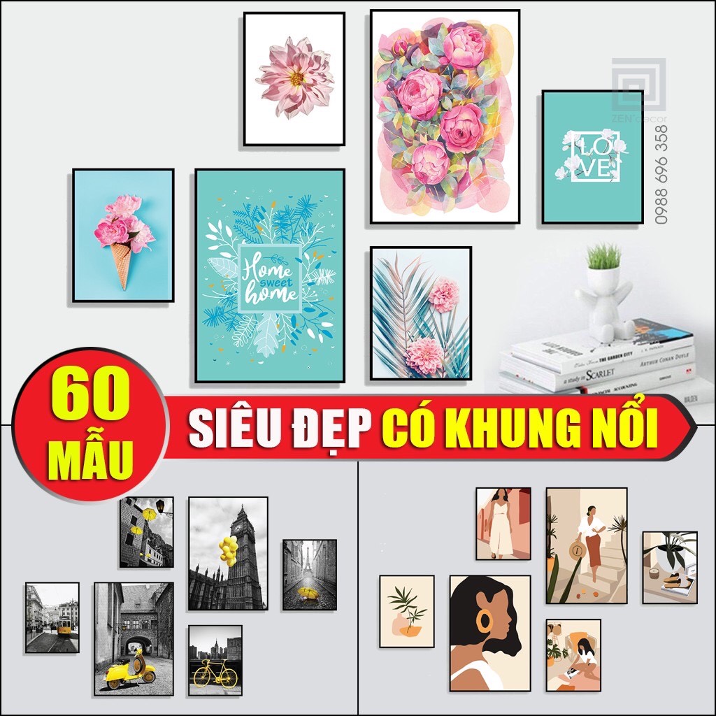 Bộ 6 Tấm Tranh Treo Tường Có Khung Nổi, Chất Liệu Canvas Cao Cấp Nhậu Khẩu Bền, Đẹp