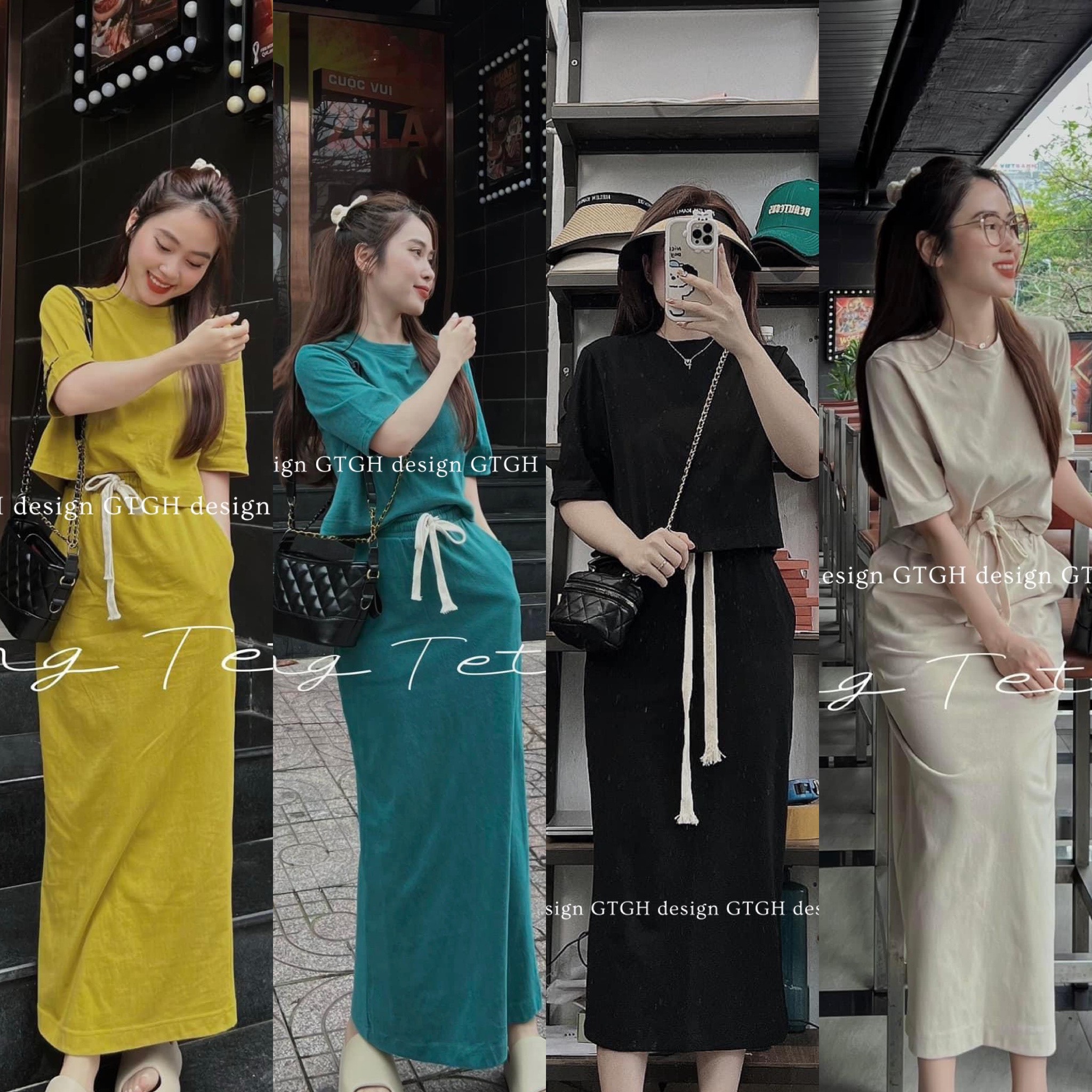Set chân váy áo phông trơn màu