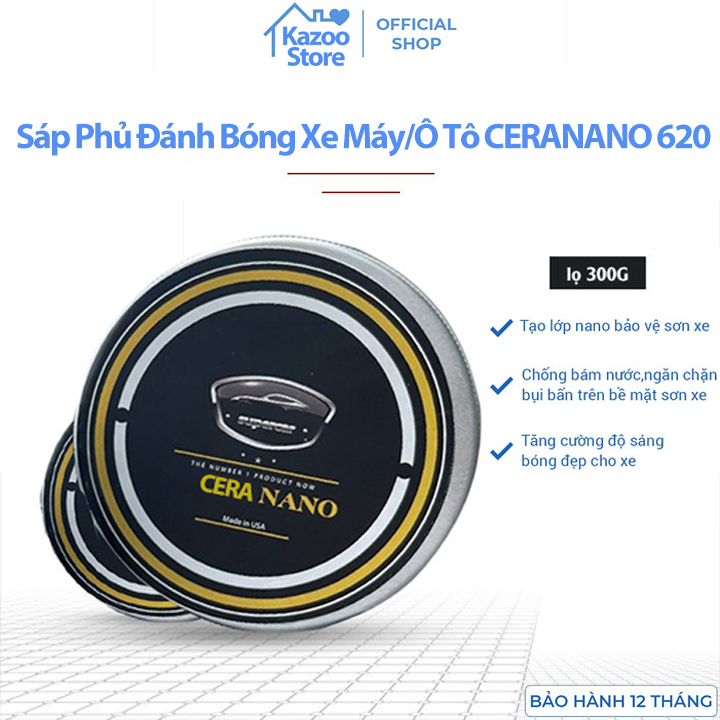 Sáp đánh bóng xe máy, ô tô ceranano 300g phủ ceramic wax làm đẹp bóng xe - đánh sạch vết xước xe + khăn lau