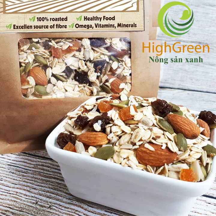 Ngũ cốc Granola nhiều loại hạt 450gr - Ngũ cốc ăn kiêng 8 loại hạt và quả khô, rang mộc tự nhiên Yến mạch giảm cân tự nhiên