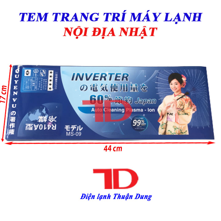 Tem dán trang trí Máy Lạnh nội địa Nhật màu xanh đậm và xanh lá cây Điện Lạnh Thuận Dung