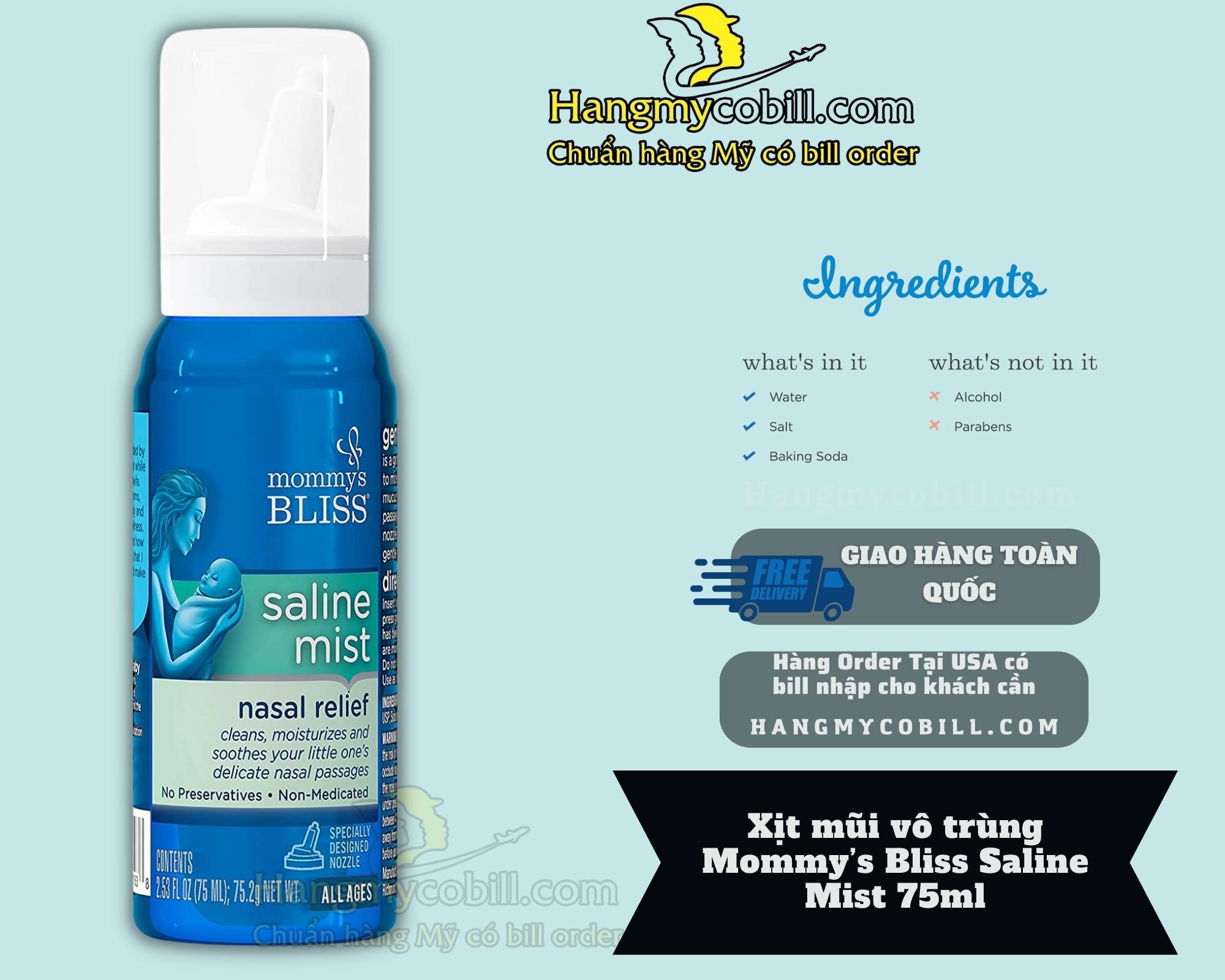 ( Có Bill Nhập) Xịt mũi vô trùng Mommy’s Bliss Saline Mist 75ml