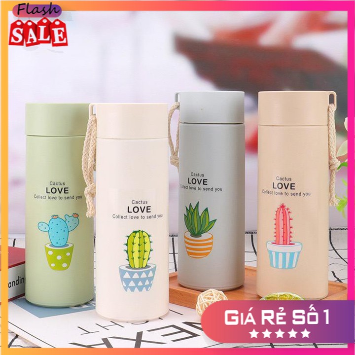 [ RẺ VÔ ĐỊCH ] Bình đựng nước lõi thủy tinh họa tiết xương rồng dễ thương, bình đựng nước đa năng, chai đựng nước, dụng cụ du lịch đa năng