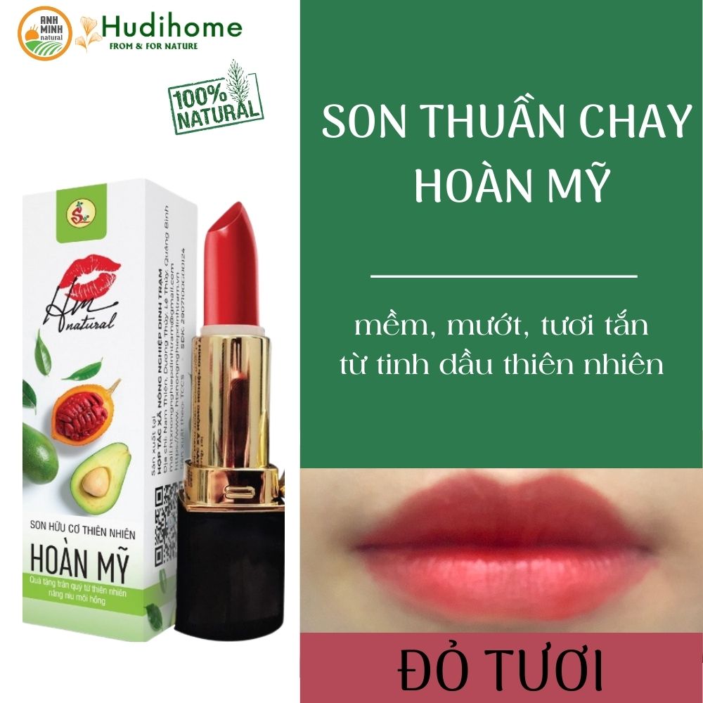 Son hữu cơ thiên nhiên Hoàn Mỹ, son dưỡng ẩm, chống khô nẻ, làm hồng môi, màu đỏ tươi - Hudihome