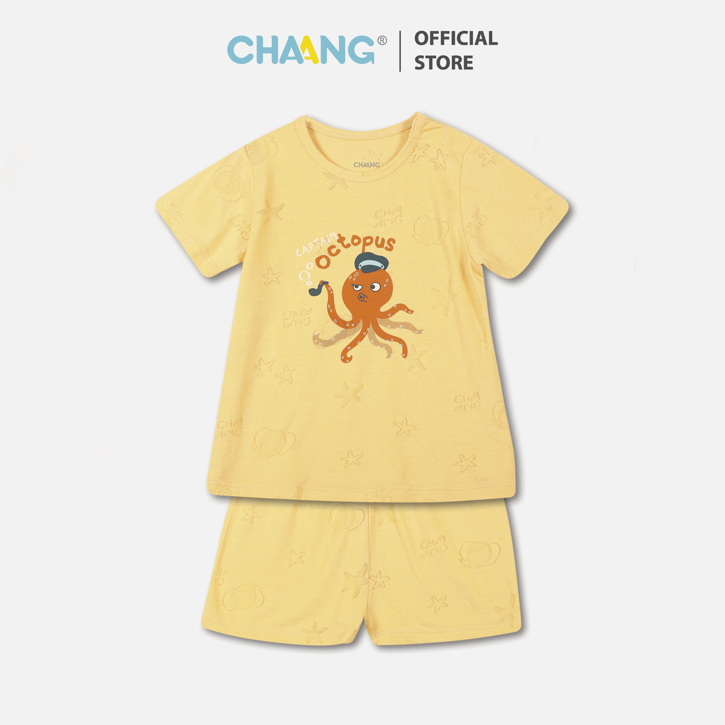 Bộ cộc cúc vai Sea vân chìm nâu sữa cho bé trai Chaang
