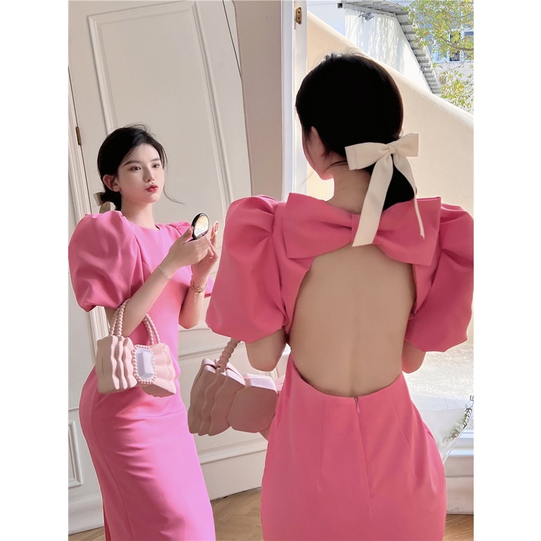 Váy đầm hồng dự tiệc thiết kế xòe cổ phối ren v2605  Shopvaydepvn