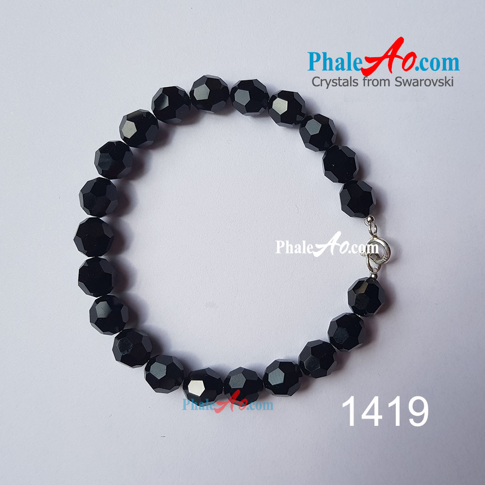 Vòng tay pha lê Swarovski crystal classic bead 5000 jet 280 tròn đen, khóa bạc 925