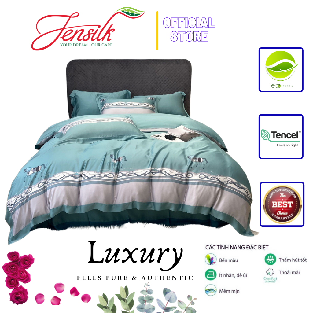 Bộ chăn ga gối luxury design 531 lụa tencel 100s phối họa tiết cách điệu trẻ trung, mềm mịn