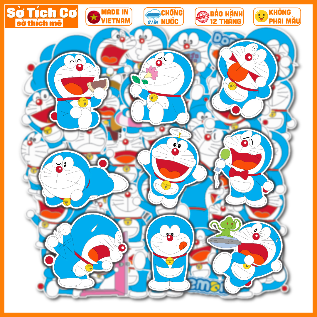 Bộ 50 Sticker Doraemon dán điện thoại laptop nón bảo hiểm guitar vali MSP: A10