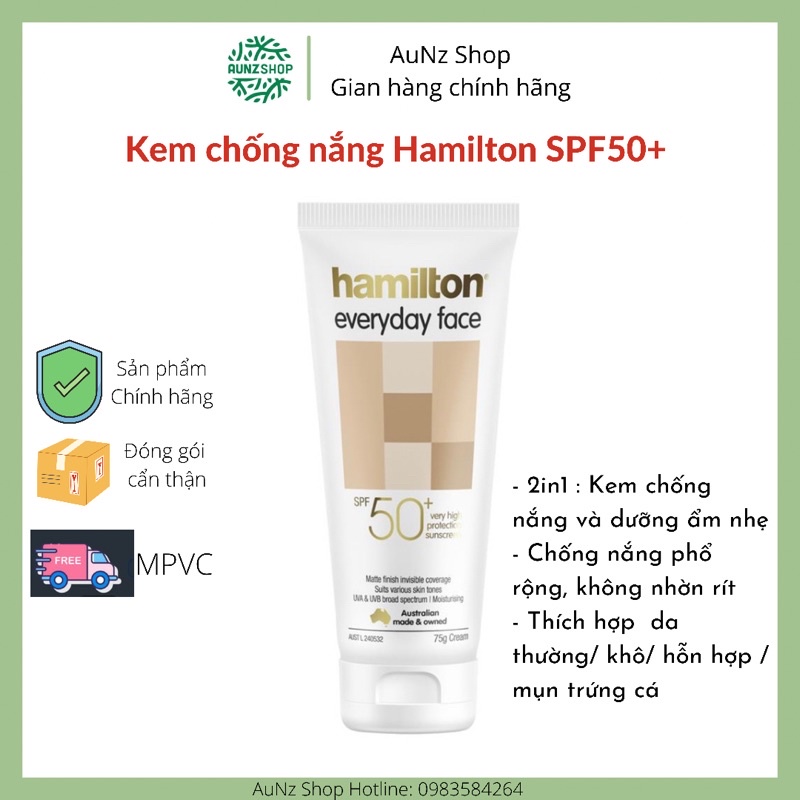 [HCM]Kem chống nắng cho da mặt Hamilton Spf 50+ 75gr hàng Úc