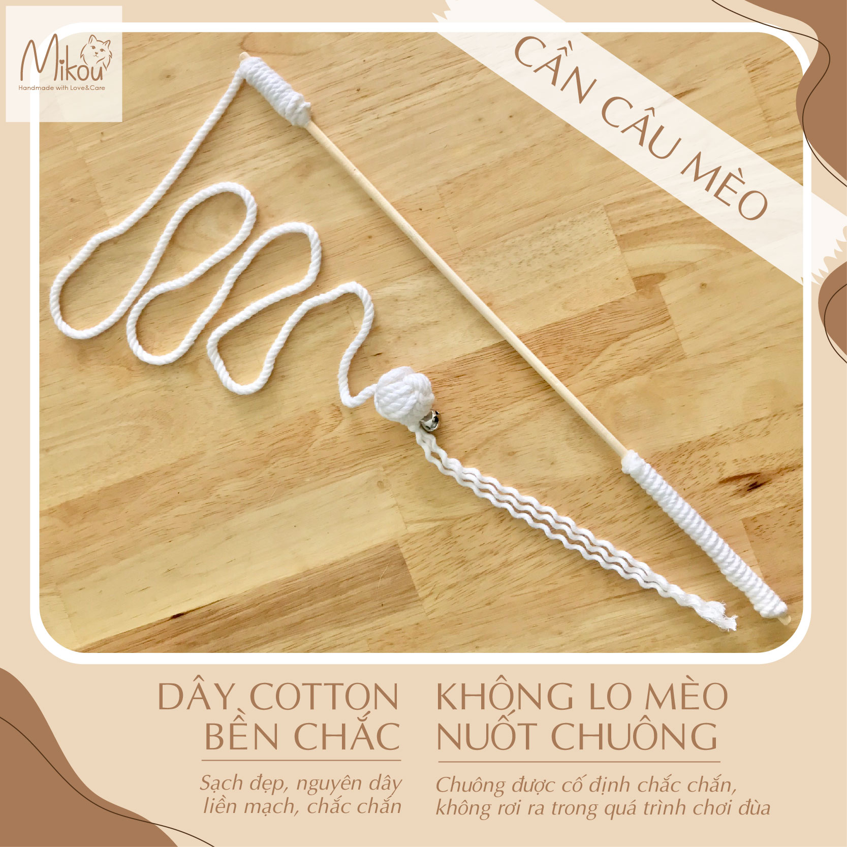 Cần câu đồ chơi cho mèo, gậy chơi với mèo, handmade, mikou shop
