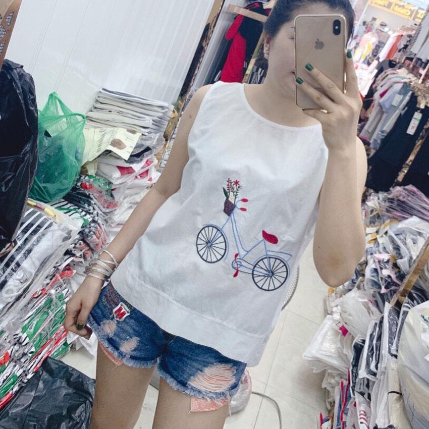 [HCM]ÁO SN THÊU XE ĐẠP áo sát nách thêu sơ mi nữ sơ mi nữ sát nách ankhangphuquy