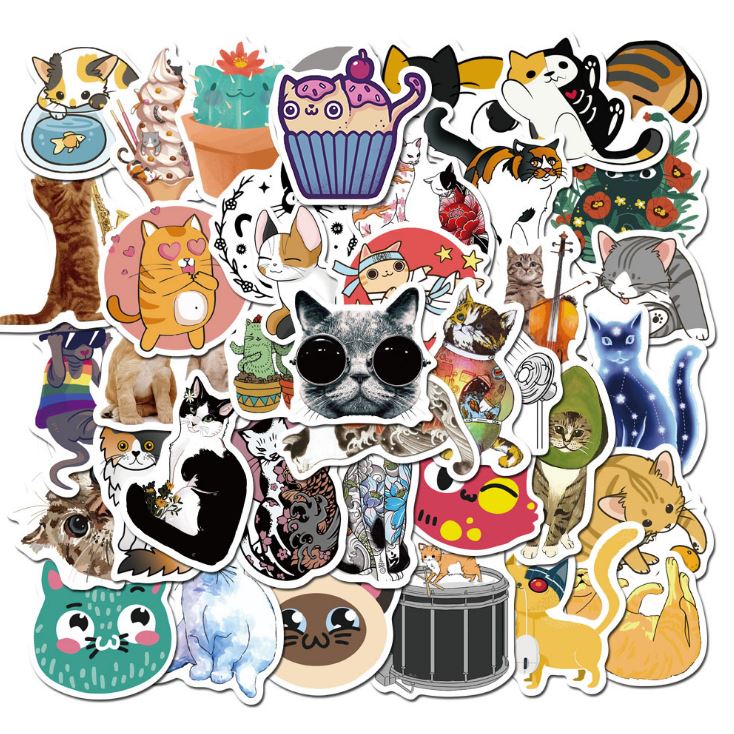 Bộ Sticker MÈO DỄ THƯƠNG decal hình dán chống nước trang trí xe laptop nón bảo hiểm vali #118