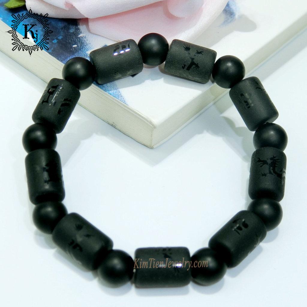 Vòng Tay Phong Thủy Đá Agat Khắc Chú ( Size Nam ) - Hợp mệnh Thủy , Mộc - Xua Tan Vận Rủi - Mang Đến Nhiều May Mắn