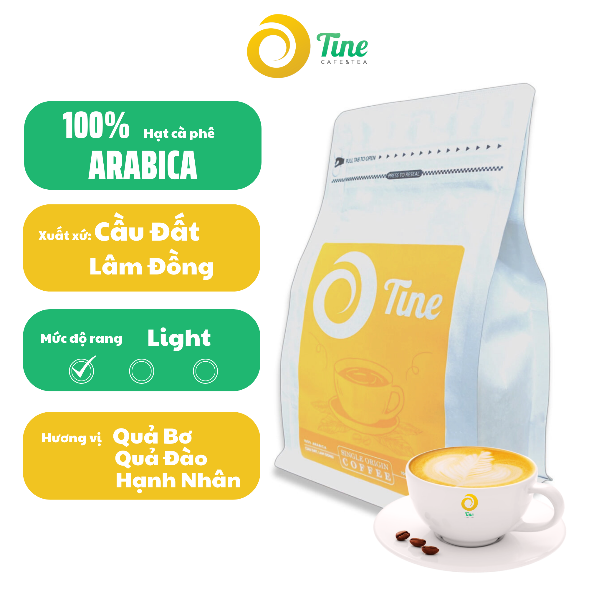 Cà phê nguyên chất tinecafe 100% arabica cầu đất lâm đồng