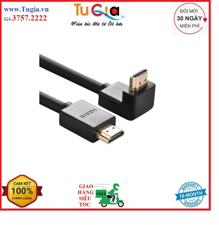 Cáp hdmi đầu 90 độ ugreen hd103 10172 - đen - hàng chính hãng