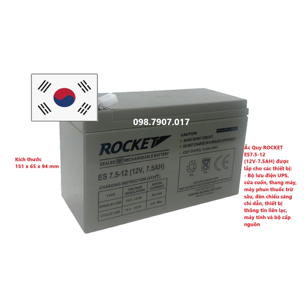 Ắc quy rocket cho ups, thang máy, cửa cuốn, máy phun thuốc, xe đồ chơi es5-6/ es5 / es7 / es7.5 / es9 / es12 / es18