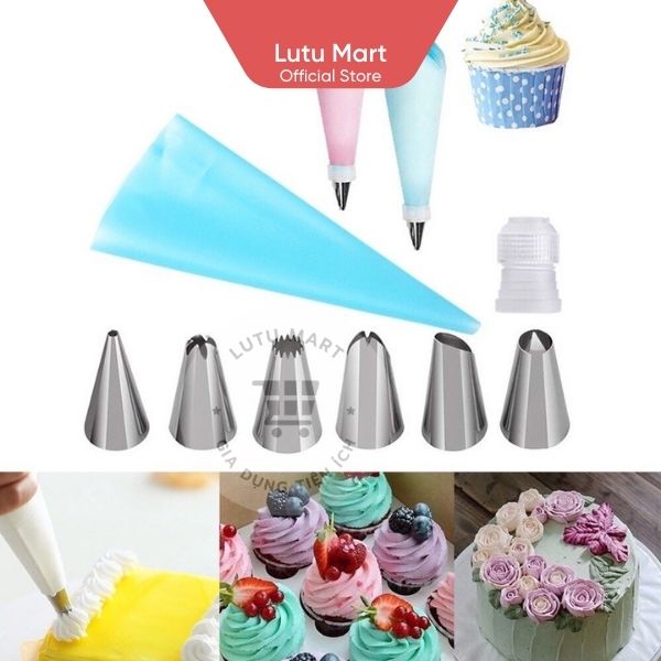 Bộ đui 6 chiếc kèm chốt + túi bắt kem silicon - lutu mart