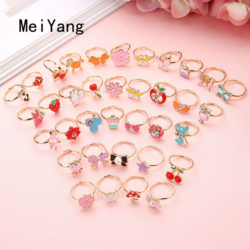 Set 10 nhẫn nhựa hợp kim hoạt hình dễ thương phong cách Hàn Quốc kiểu dáng ngẫu nhiên làm quà tặng cho bé gái Meiyang