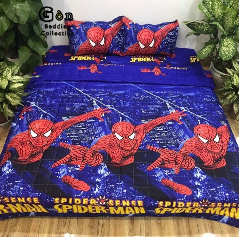 Bộ Chăn Ga Gối Cotton Poly , Người Nhện , Chất Liệu Thoáng Mát , Kích Cỡ Đa Dạng , By. Gòn