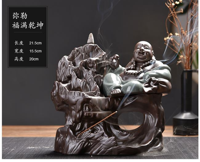 [HCM]Thác khói trầm hương Phật di lạc tọa núi ( tặng kèm 15 nụ trầm)