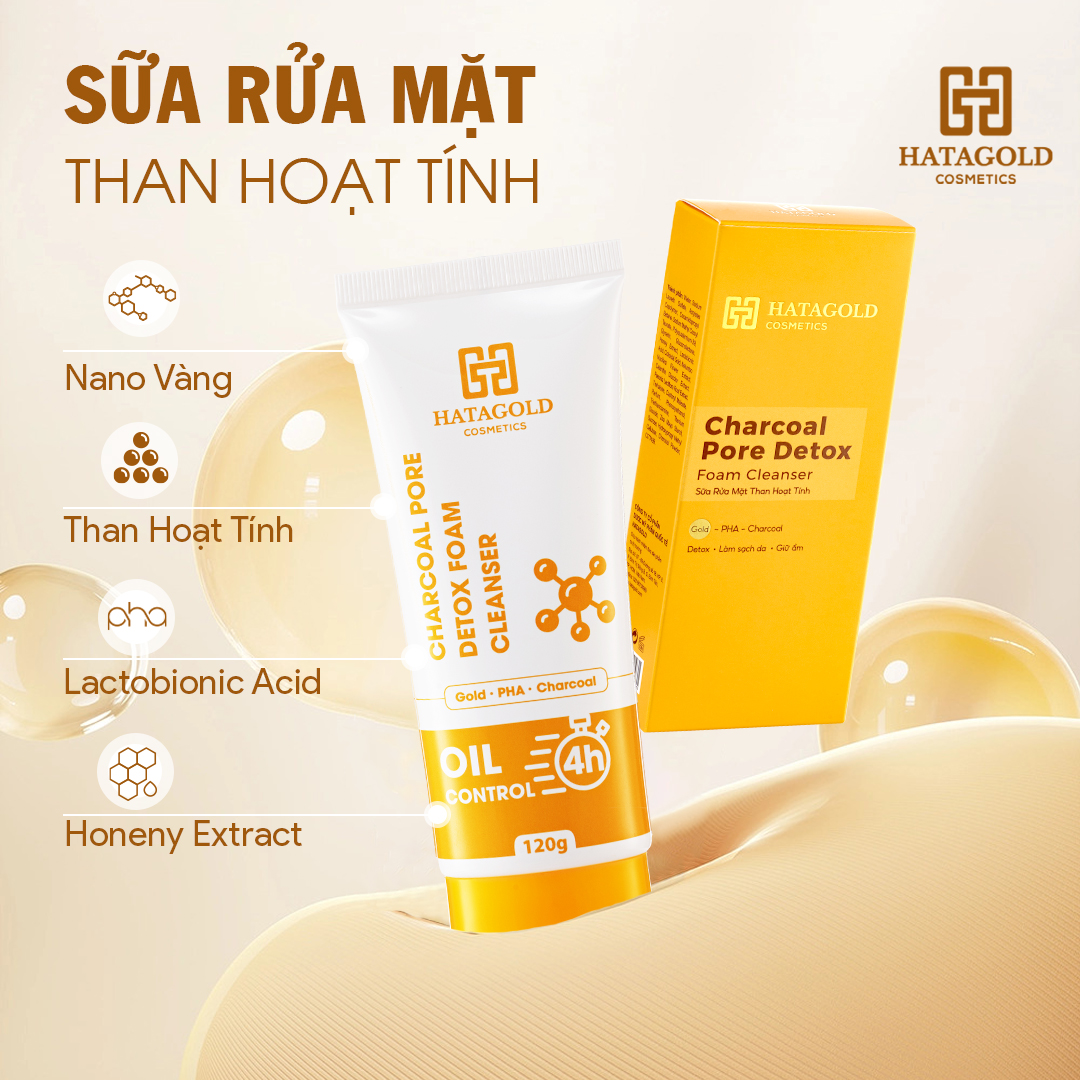 Sữa rửa mặt hatagold thải độc than hoạt tính - charcoal pore detox foam cleanser - oil control 4h - kl:120gr