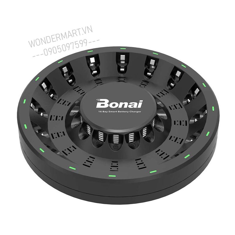 Bộ sạc pin AA/AAA đa năng karaoke 16 cổng Bonai tự ngắt báo đèn kèm 16pin sạc Beston 3000mAh