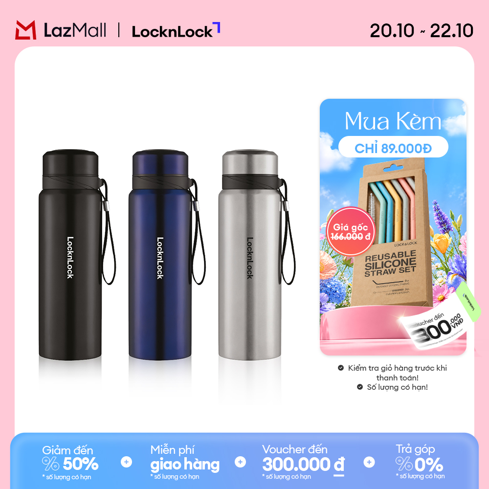 LHC6180 - Bình giữ nhiệt Lock&Lock Vacuum Bottle 800ml Thép không gỉ - Có dây xách, nhỏ gọn, giữ nhiệt 24h Giới hạn 5 sản phẩm/đơn hàng