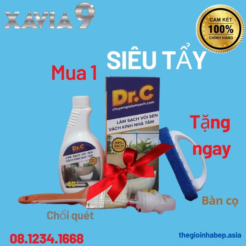 Tặng chổi cọ thông minh dung dịch siêu tẩy cặn canxi ,vách kính thiết bị nhà tắm xavia9 dr.c không sạch hoàn tiền