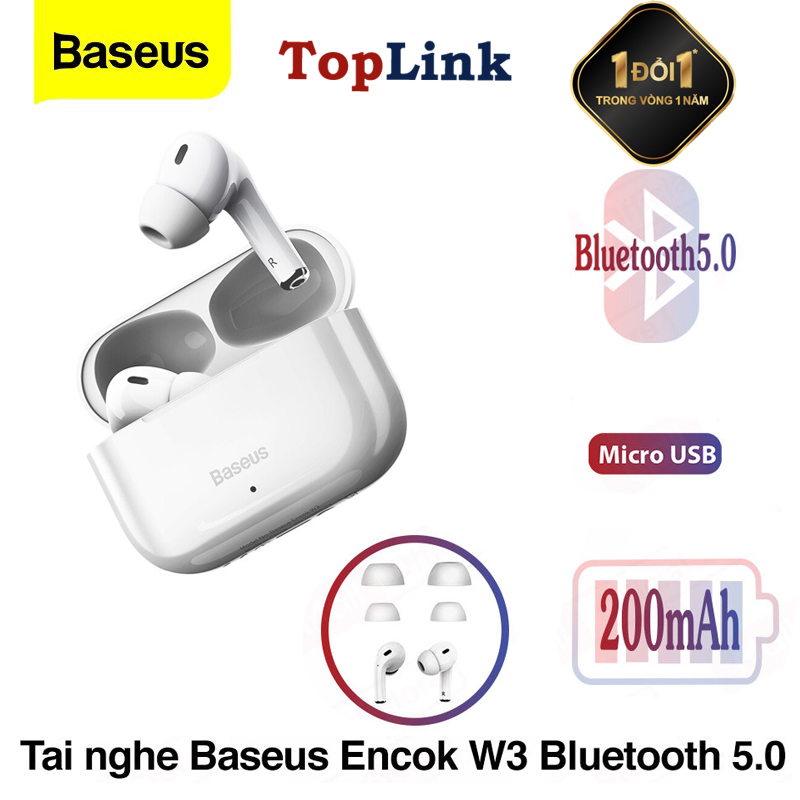 Tai nghe không dây - tai nghe nhét tai bluetooth baseus encok w3 - toplink