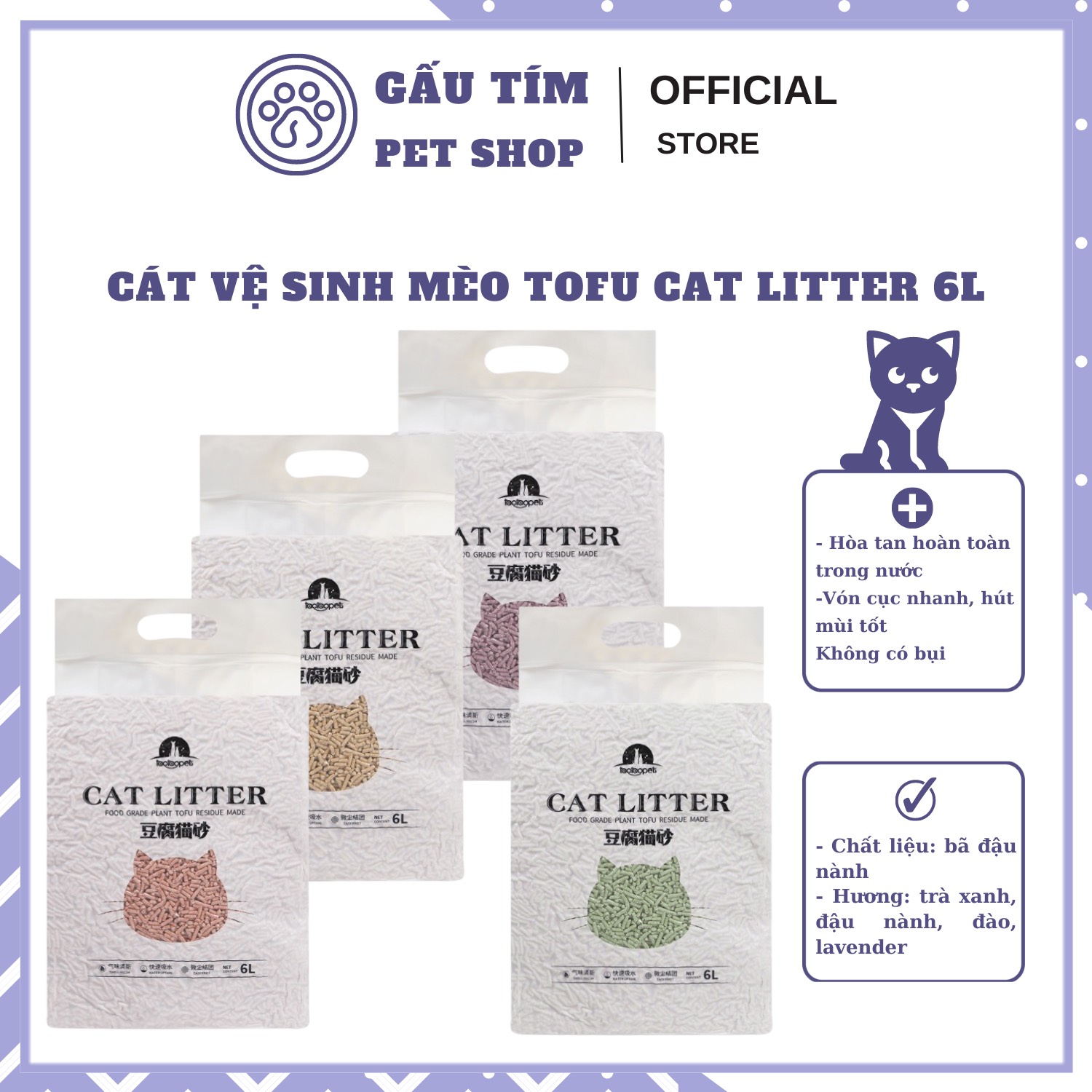 Cát Vệ Sinh Mèo Tofu Cat Litter 6L đổ được bồn cầu- Cát đậu phụ hút chân không
